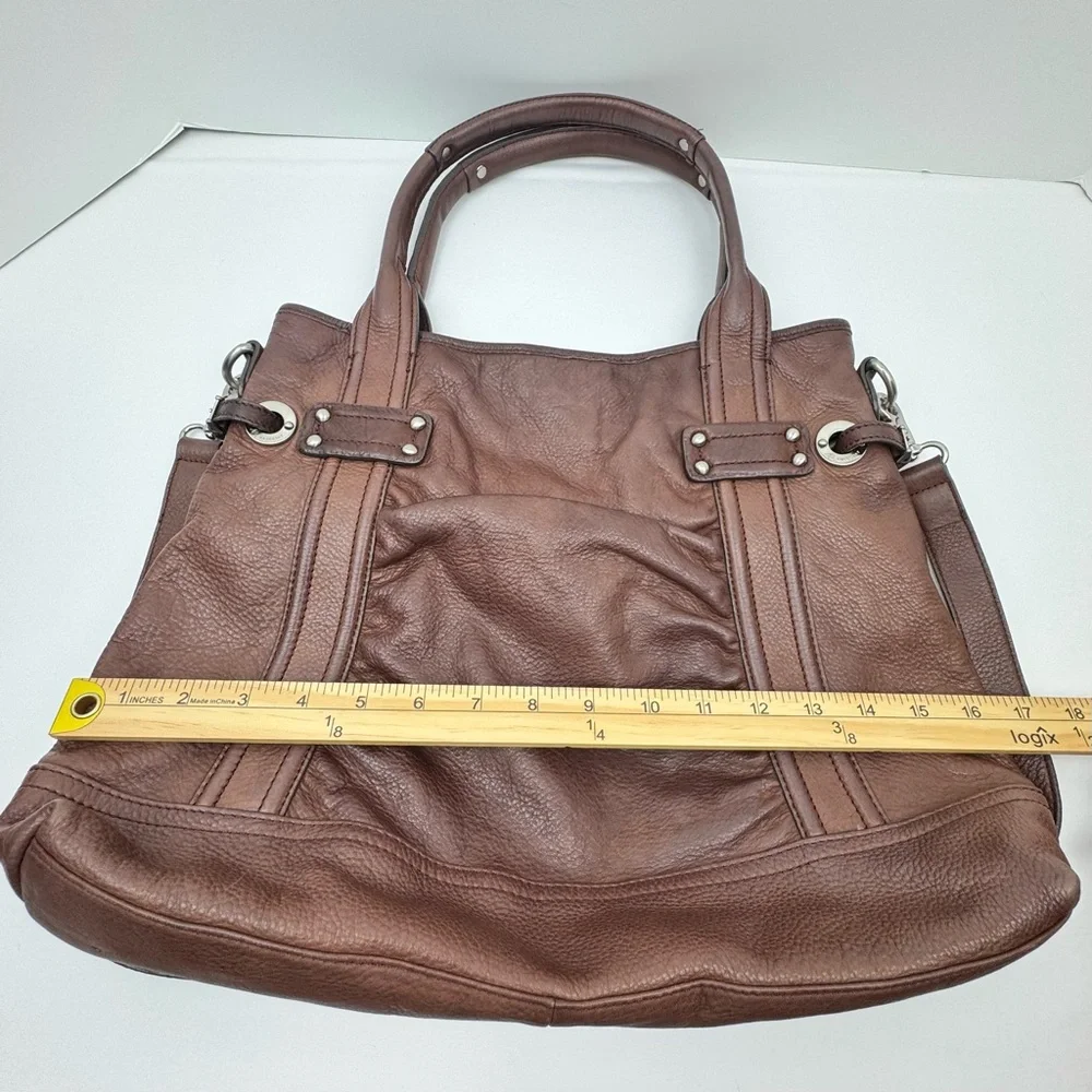 B. Markowsky soft pebbled leather satchel handbag tote. Silver tone hardware.